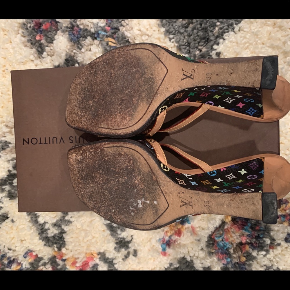 Louis Vuitton Black Multicolor Wedge w Leather S37 - Picture 4 of 7